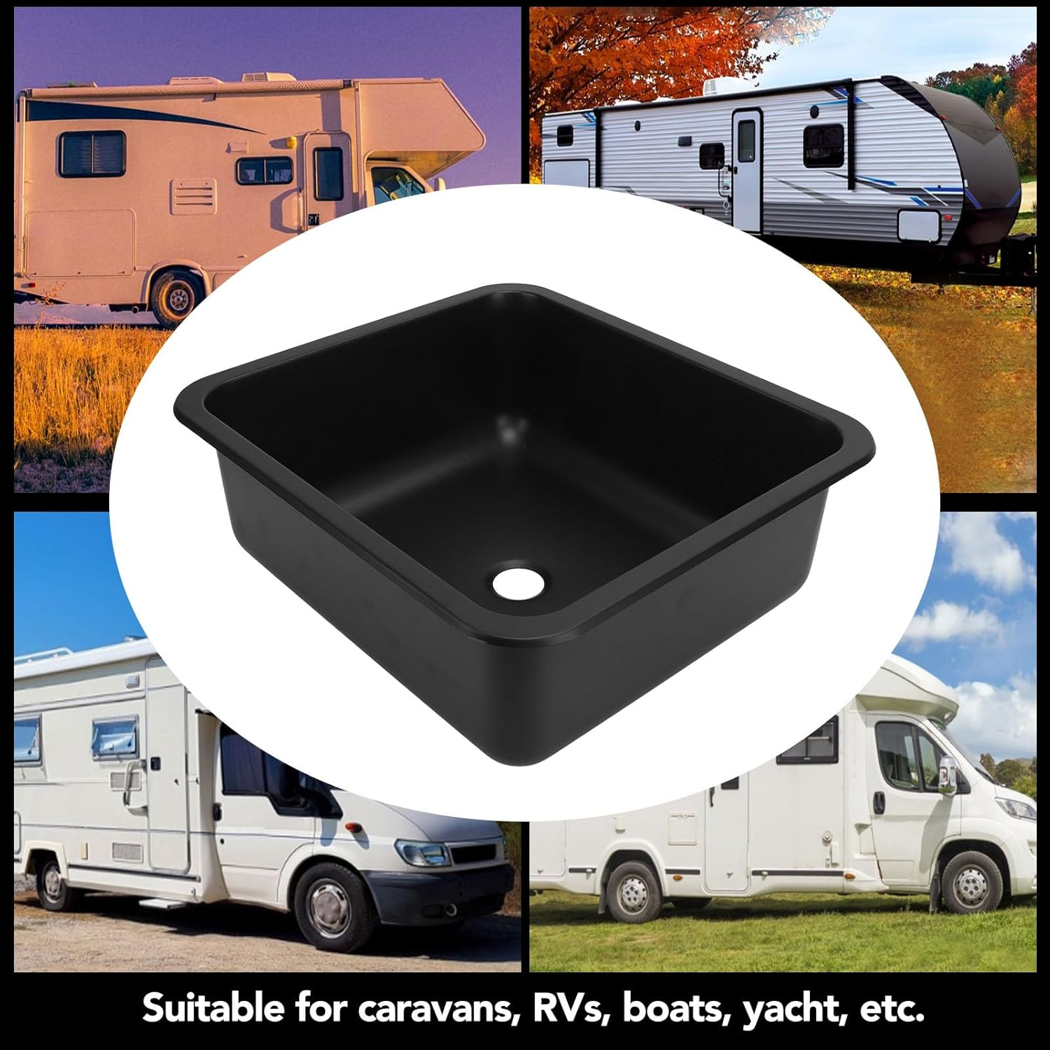 RV Sink, Stainless Steel Large Capacity Rectangular Kitchen Wash Sink for RV Motorhome Boat, Camper Yacht, Embedded Installation Single Bowl Kitchen Sinks (Spraying Plastics Black) image number 5