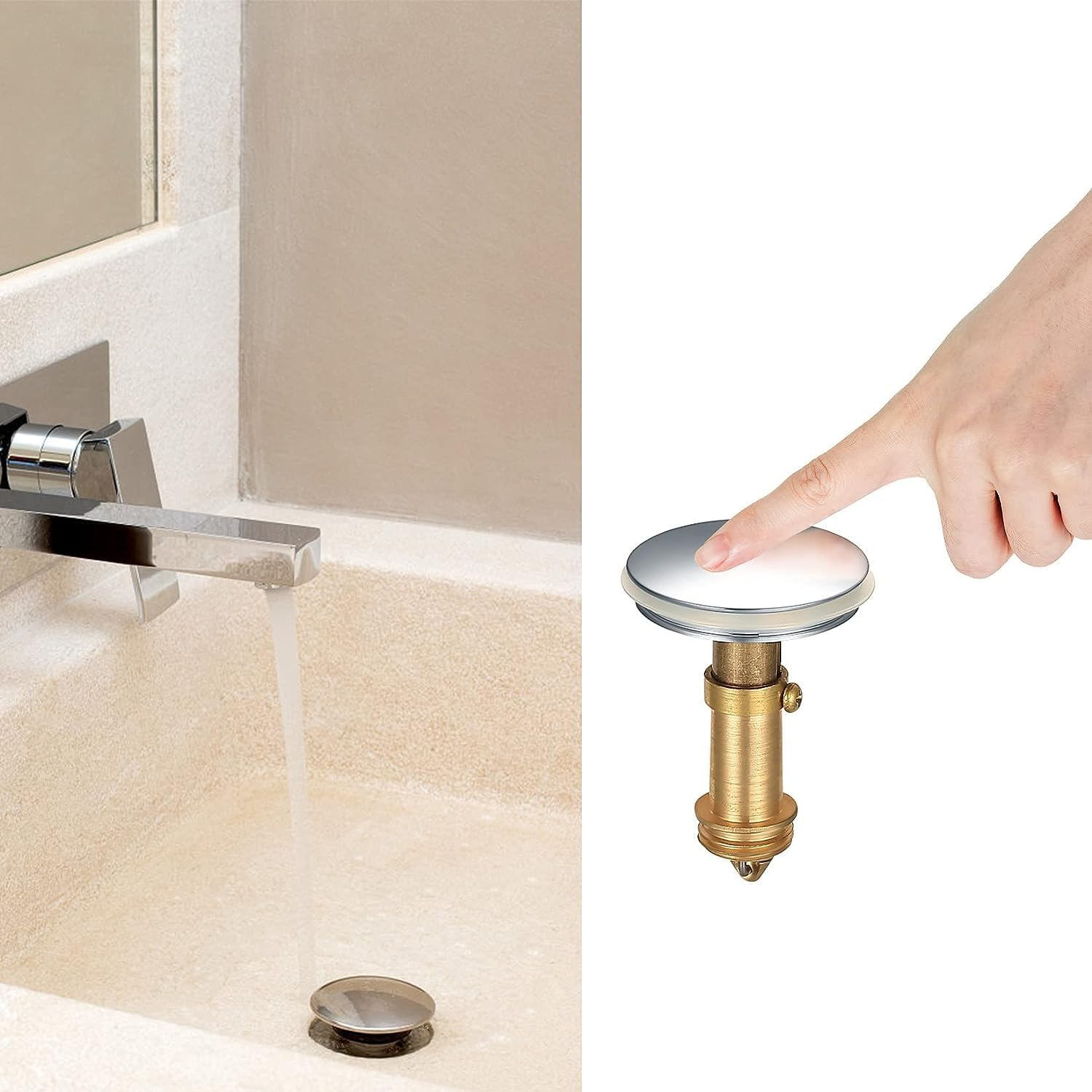 2Pcs Bathroom Sink Drain Plug Stopper, 38Mm Basin Pop up Click Clack Plug, Brass Strainer with Slotted Bolt Spring for Bath Vanity, Bathtub and Kitchen image number 5