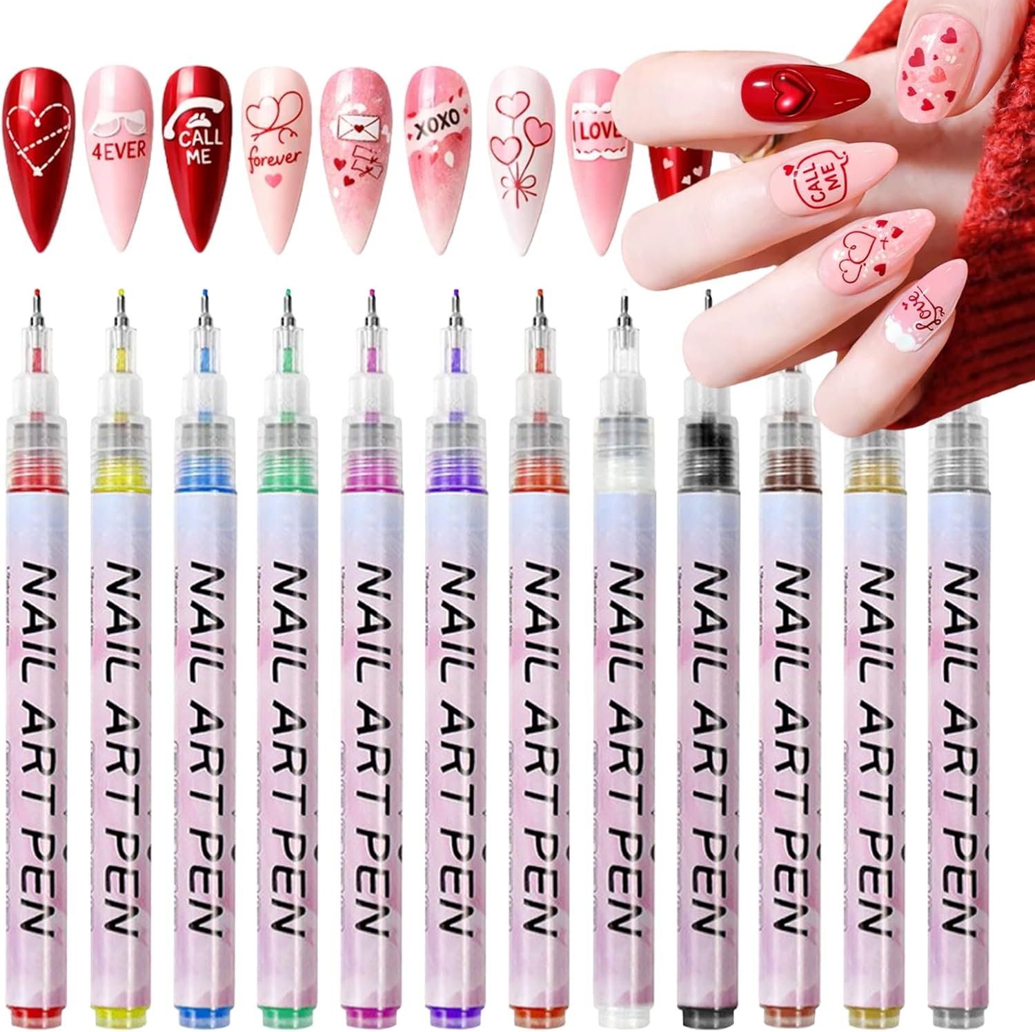 MKNZOME 6 Color Nail Art Pens, Nail Polish Pens Set Nail Chrome Eraser Pen Drawing Painting Point Liner Pens with Eraser Pen, Waterproof and Quick-Drying