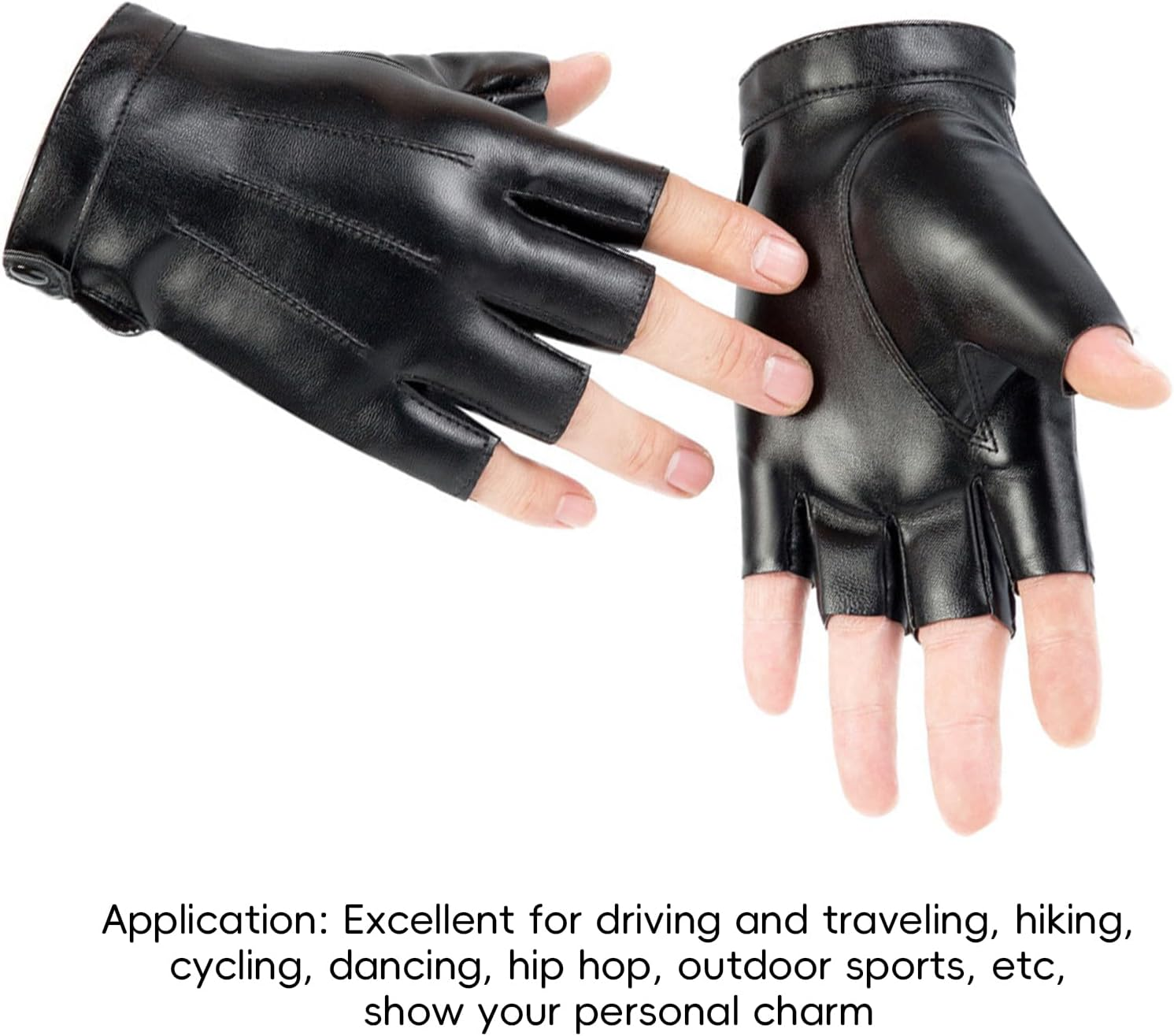 Xlihdzum Fingerless PU Faux Leather Gloves, Half Finger Outdoor Sport Glove - Black Gloves Costume Fingerless, Black Biker Punk for Festivals, and Cosplay Events, Women and Men image number 2