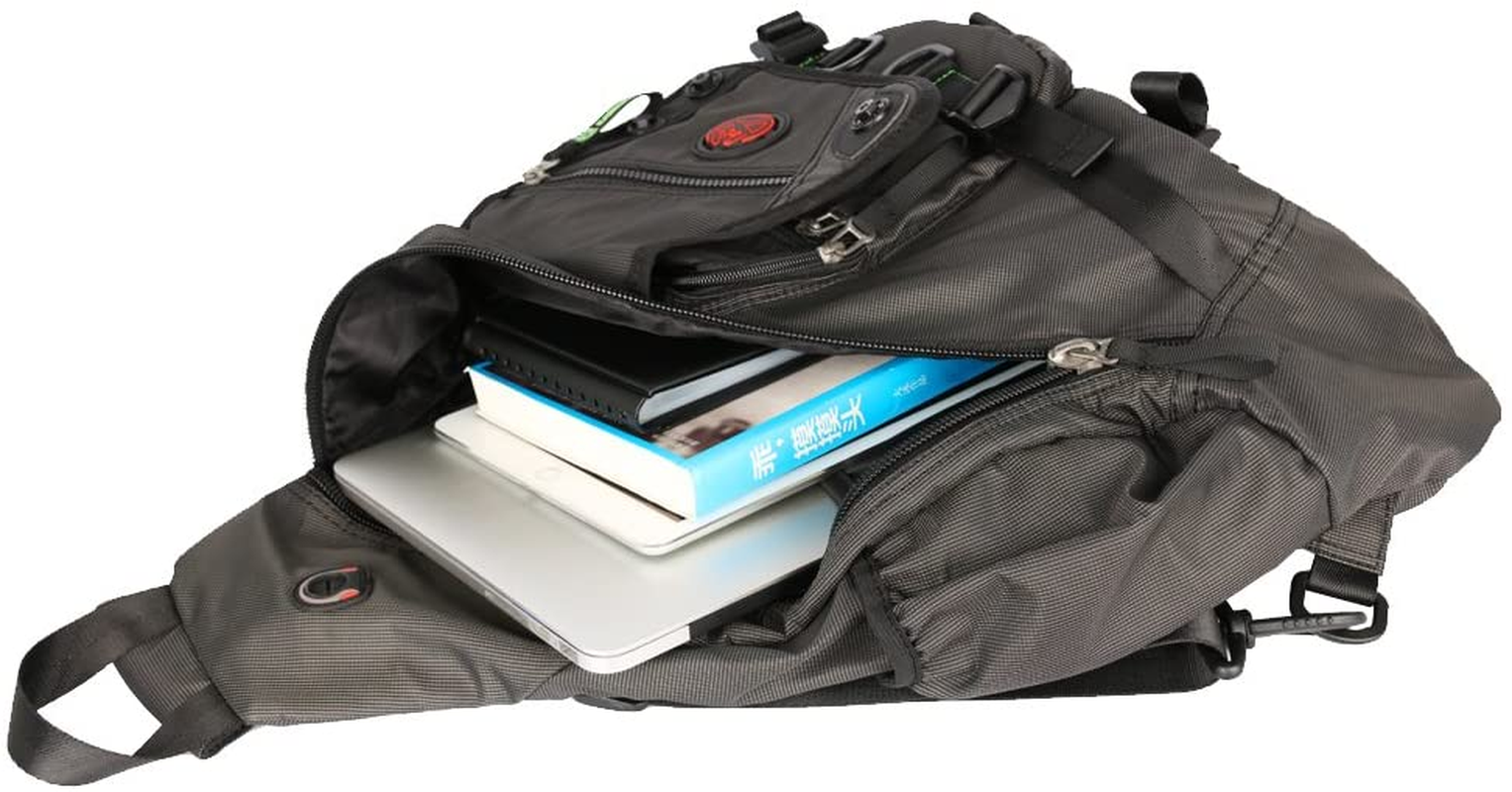 Kawei Knight Large Sling Bag Laptop Backpack Cross Body Messenger Bag Shoulder Travel Rucksack - A-Dark Green image number 6