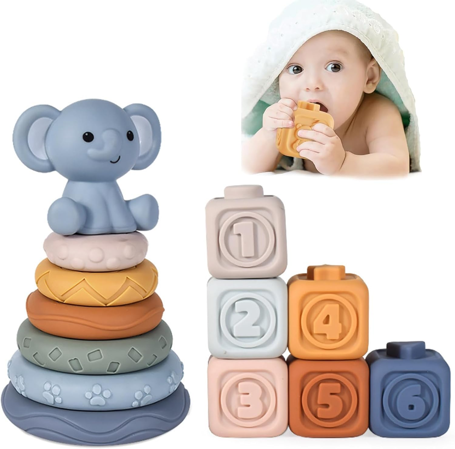 Stacking Toys for Toddlers,Babies Stacking Blocks, Educational Sensory Toys, 13 PCS 2 In1 Baby Soft Building Blocks Toys, Montessori Toys for Babies, Gifts for 6 12 18 Months Old Toddler Girls Boys image number 1