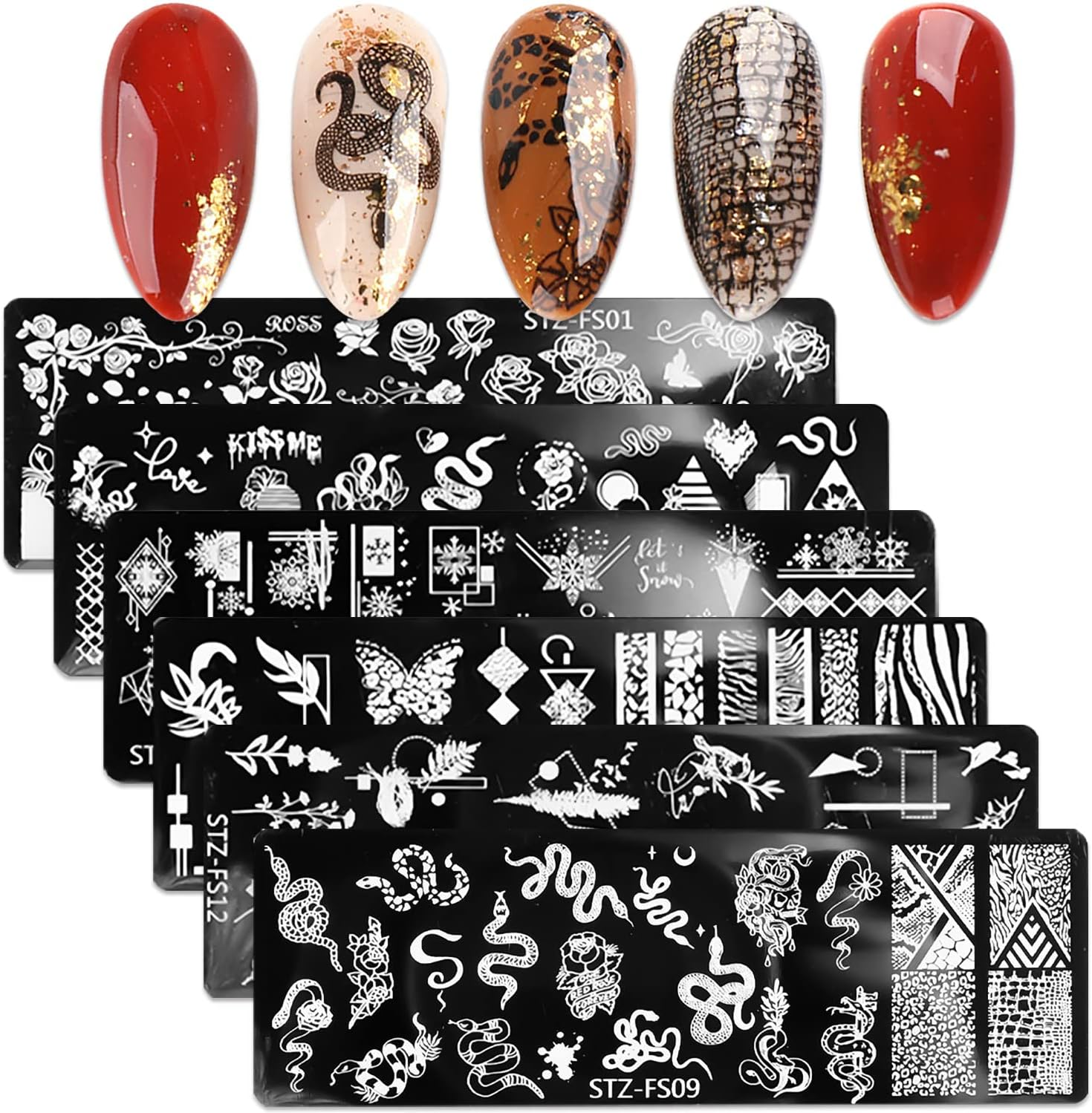 DANNEASY 6 Pieces Nail Stamping Plate Snake Flower Leaf Nail Stamps Abstract Nail Stencils Stamping Plates for Nails Manicure Template Nail Art Tools DIY Nails Accessories (Stylish Series) image number 3