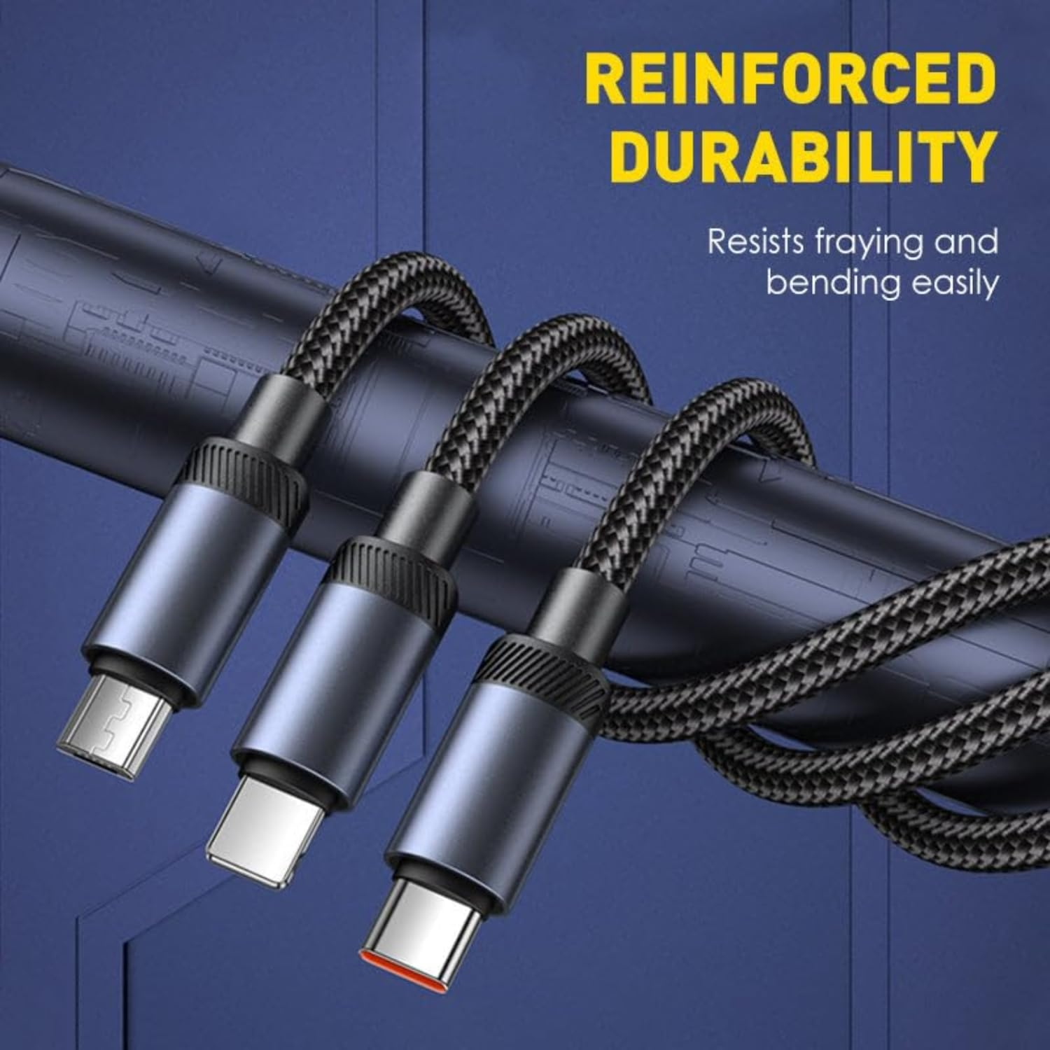 USB C Fast Charging Cable 120W 3 in 1, 2M/6.6Ft Nylon Braided Cord with LED Display, Universal Charger for Iphone 16/15/14/13, Samsung, Android, Pad, Type-C & Micro-Usb Devices image number 4