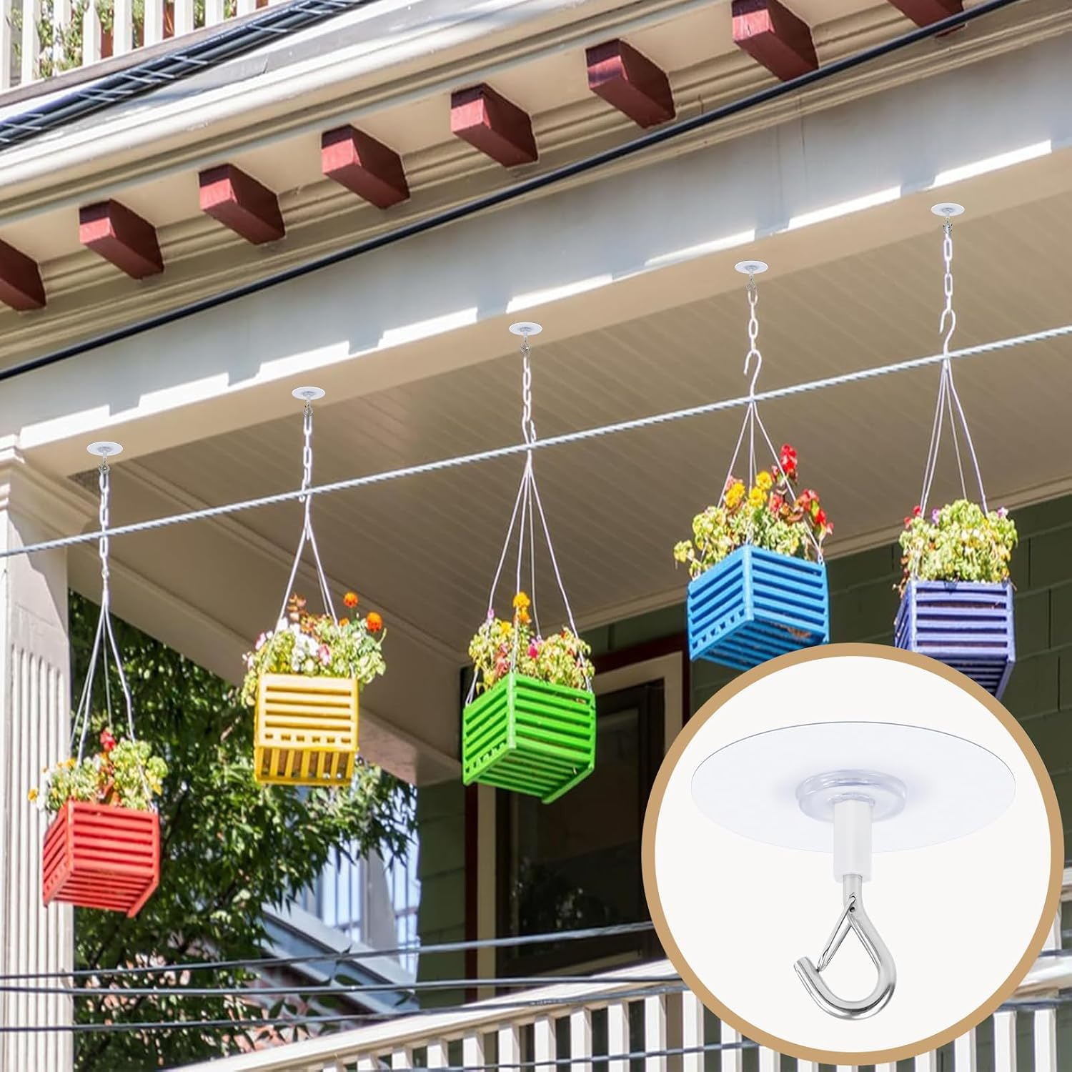 FLEXNOVA Pack of 8 Ceiling Hooks Self-Adhesive No Drilling Adhesive Hooks Ceiling Extra Strong Ceiling Hooks for Gluing, Ceiling Mounting No Drilling for Hanging Plants