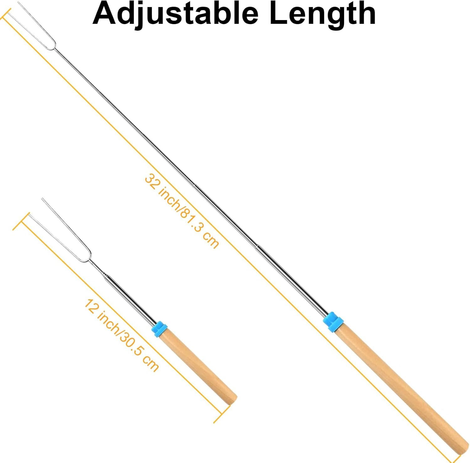 Marshmallow Roasting Sticks Wooden Handle Set of 12 Smores Skewers Telescoping Forks with Portable Bag for Hot Dog Campfire Camping Stove BBQ Tools image number 5