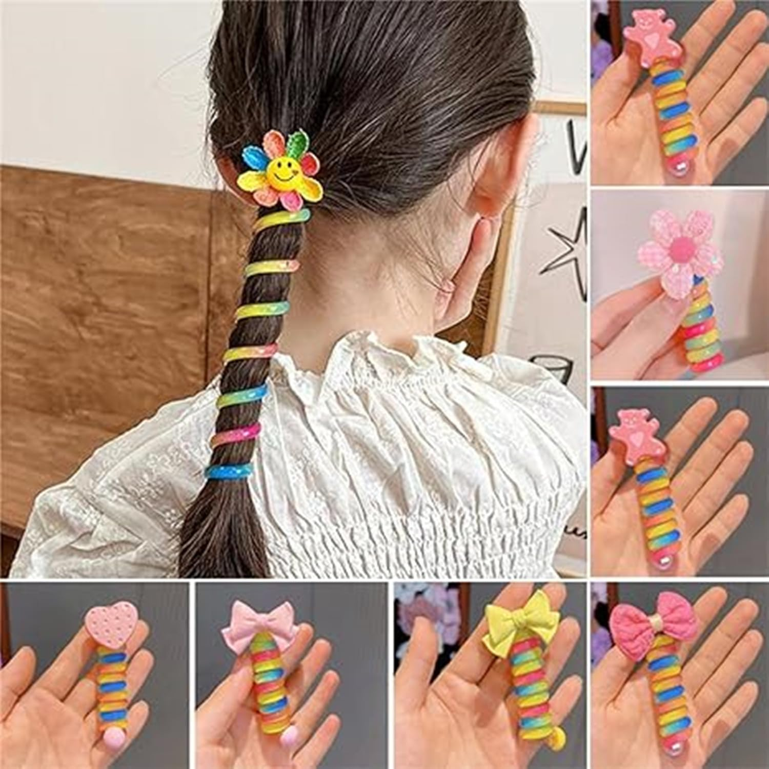 7 Pack Spiral Telephone Wire Hair Ties for Women & Girls - Soft No Pull Hair Bands, Colorful Braided Elastic Hair Ties for Kids, School, Sports image number 6