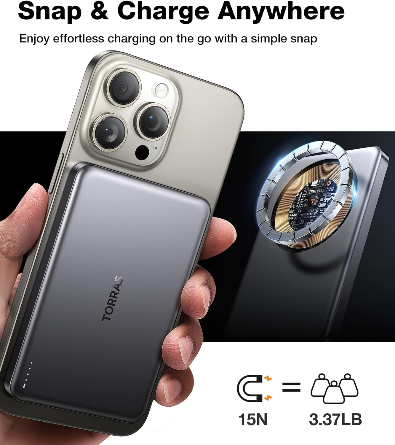 TORRAS Minimag Power Bank,Ultra-Slim 10,000Mah Magnetic Wireless Portable Charger, 22.5W Fast Charging Battery Pack with USB-C Cable Designed for Iphone 17 Pro Max/17 Pro/16/15/14/13/12, Glacier Gray image number 5