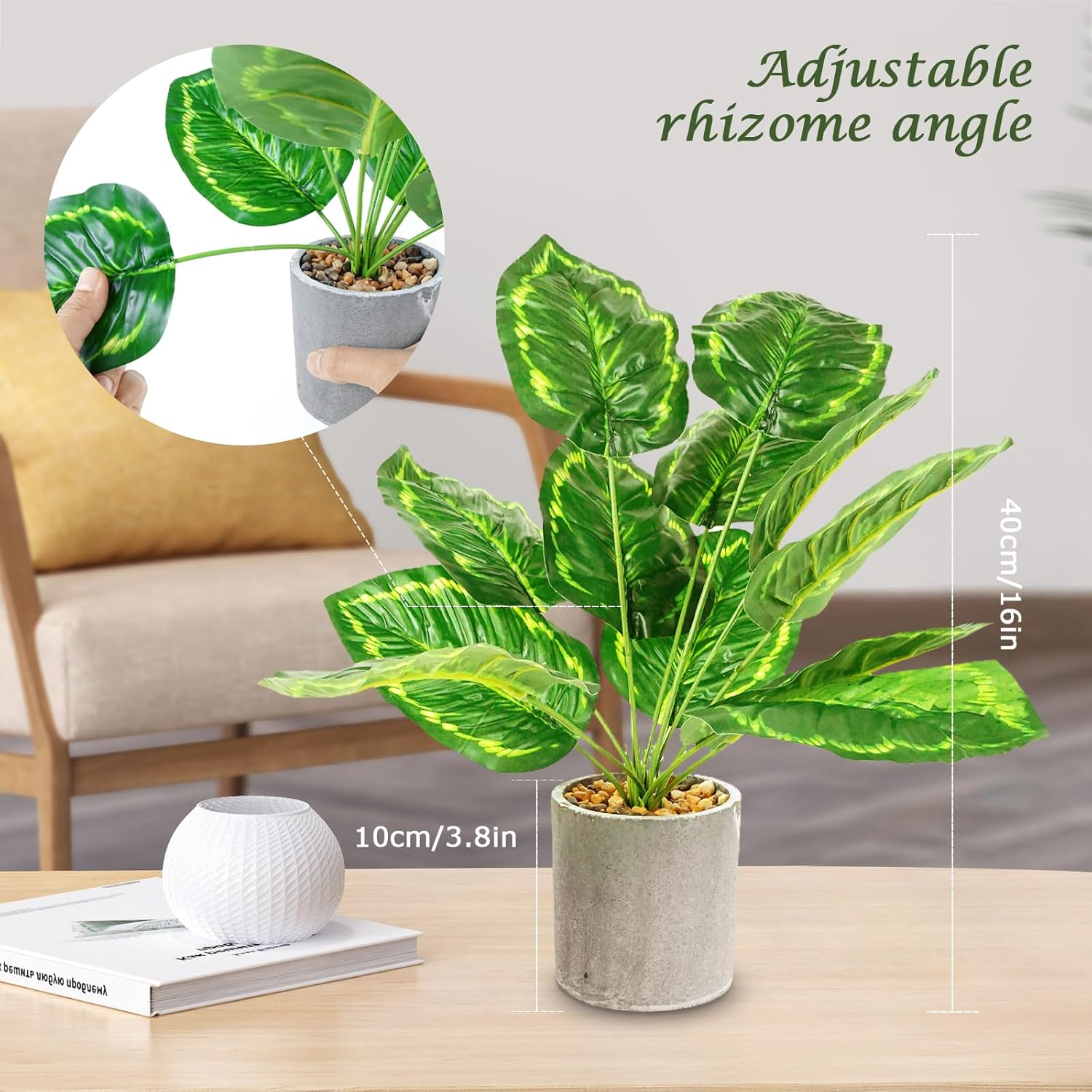 Lenamos 2 Pack Fake Plants Artificial Potted, 16" (40Cm) Faux Plants for Office Desk Home Farmhouse Decor Desk Shelf Living Room Bathroom Kitchen Greenery Decoration (Monstera Leaf + Peacock Leaf) image number 6
