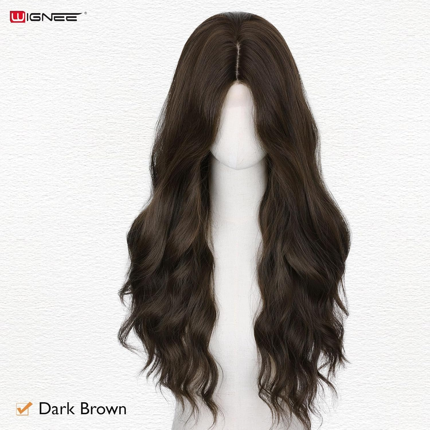 Long Wavy Wig Middle Parting Dark Brown 26 Inch Long Brown Wigs for White Women Brown Hair Wig Natural Looking Long Wigs For - Dark Brown image number 5
