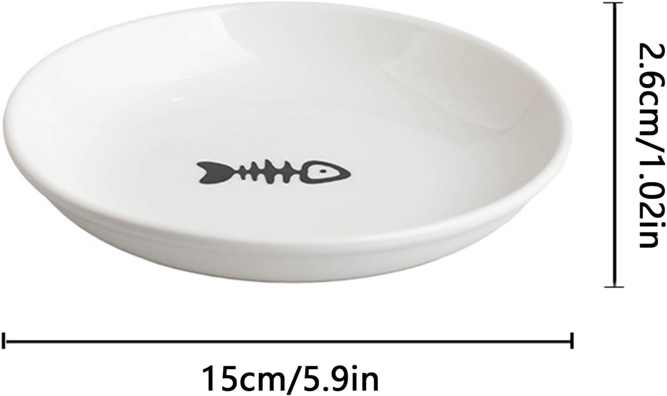 Pack of 2 Cat Bowls, Ceramic Cat Bowls, Feeding Bowl, Cat Bowl, Ceramic Flat Cat Plate for Cats, Small Dogs, 15 Cm Diameter