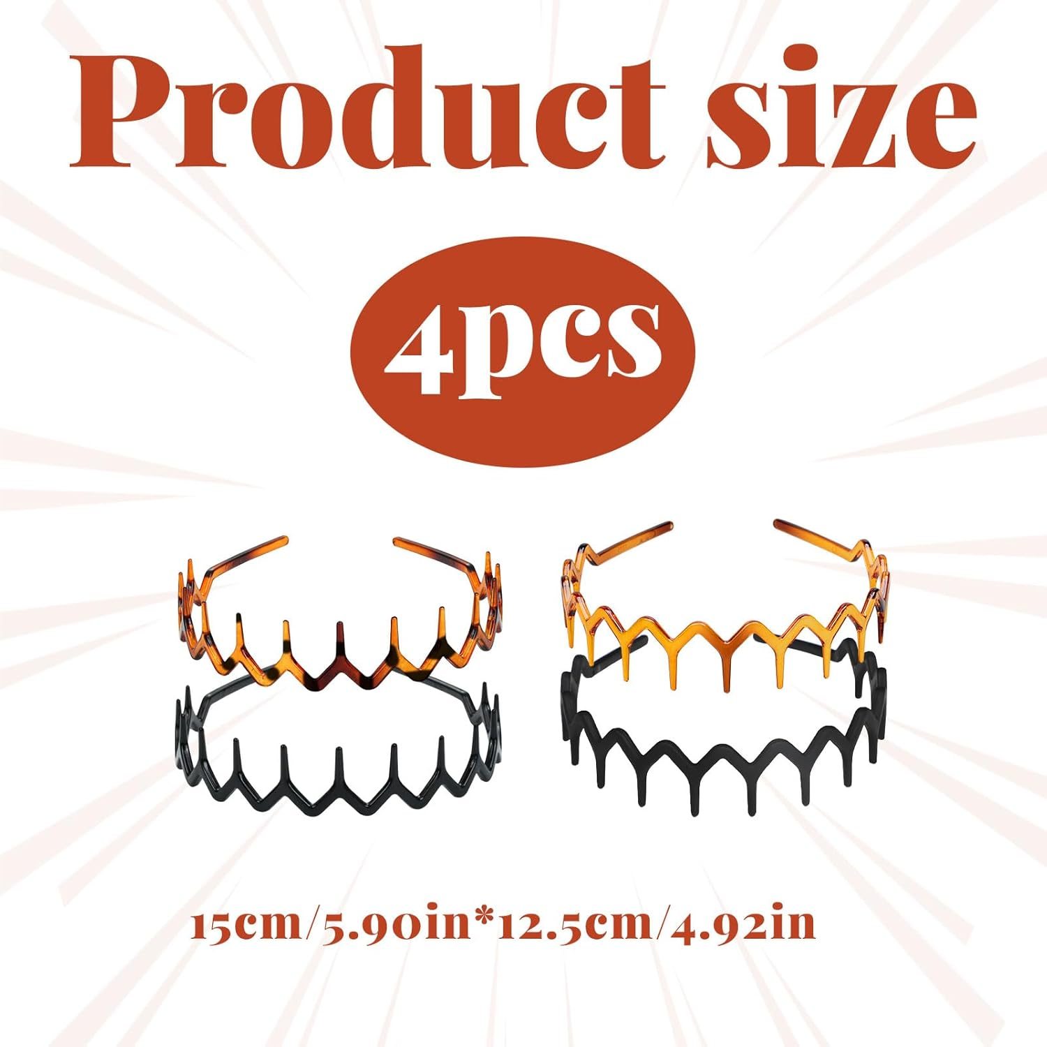 Zig Zag Headband, 4Pcs Headbands for Women, Hair Band, Zig Zag Black Plastic Sharks Tooth Hair, Tooth Comb Hairband Wavy Zigzag Headband, Plastic Hair Hoops Zigzag Hair Band for Women Men