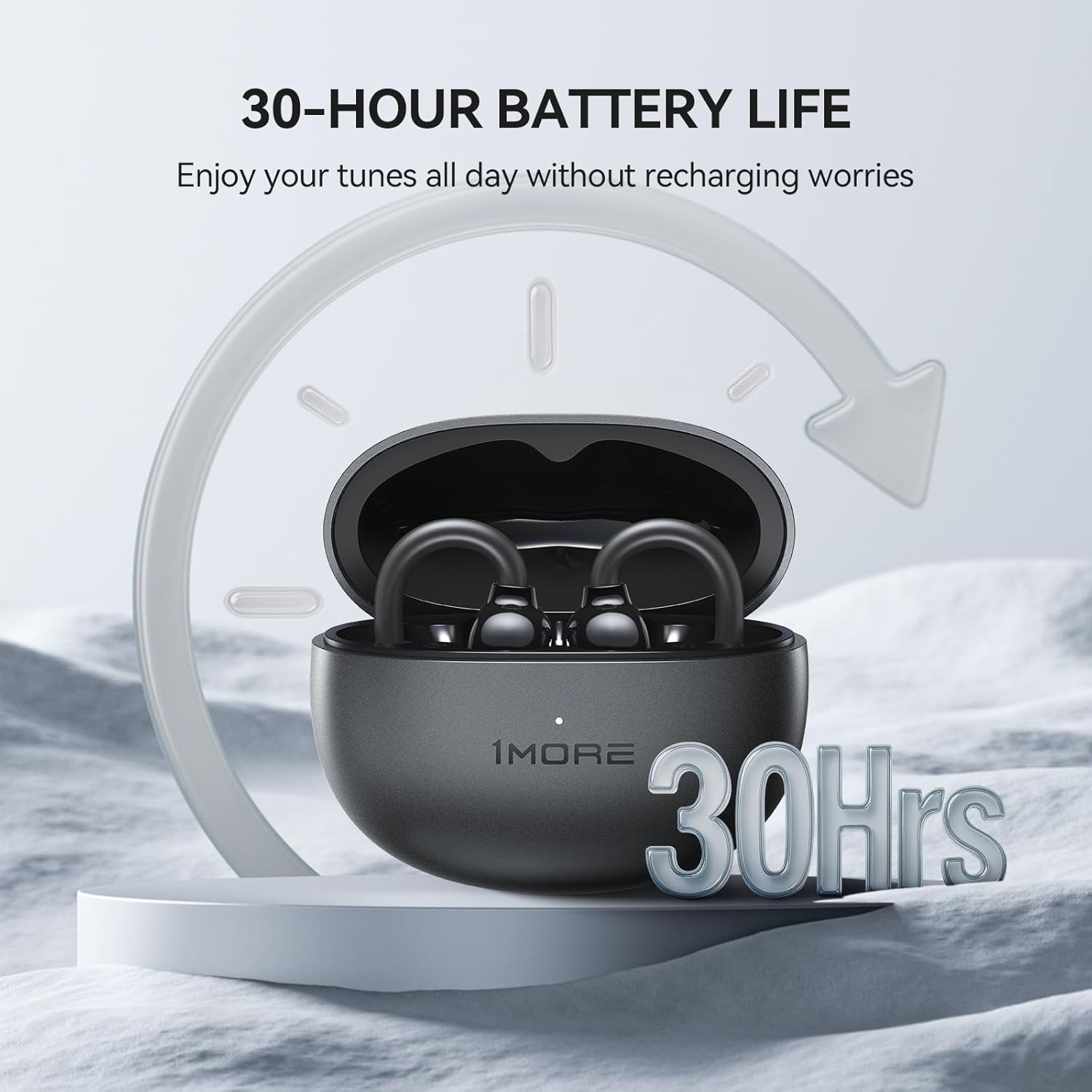 1MORE S20 Open Ear Headphones, Lightweight Comfort Clip-On Wireless Earbuds, 30H Playtime Bluetooth 5.4 Headphones with 4 ENC Microphones, IPX5 Water Resistance, Secure Fit for Sports Workout, Black image number 3