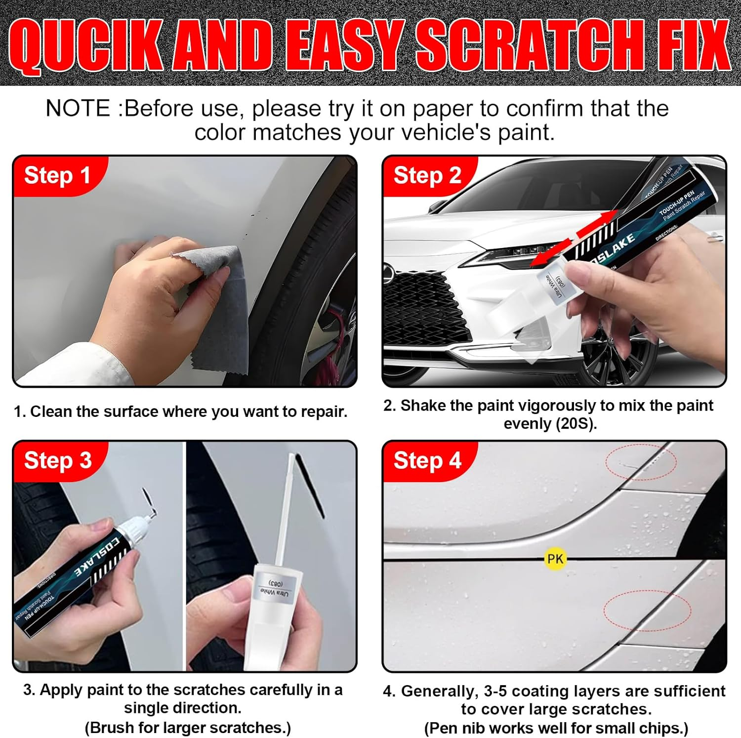 COSLAKE Car Touch up Paint(Atomic Silver(1J7)) for Lexus, Car Paint Scratch Repair Kit, Quick & Easy Solution to Repair, 2 in 1 Scratch Remover Pen with Color-Matched image number 1