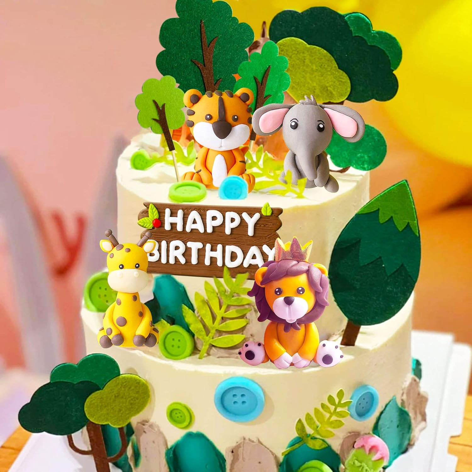 Jevenis Jungle Animals Cake Decorations Wild One Cake Decoration Safari Cake Decoration Giraffe Elephant Lion Tiger Cake Jungle Animals Birthday Party Party Decorations image number 2