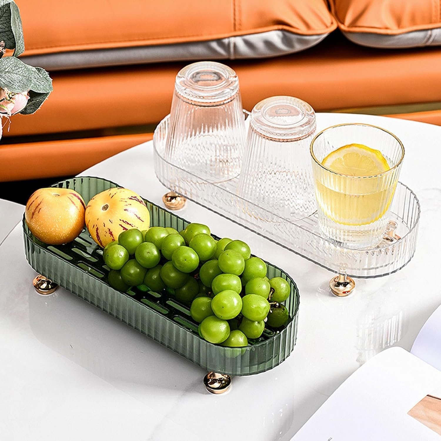 Makeup Perfume Organizer Tray, Small Bathroom Trays for Counter, Decorative Perfume Holders, Vanity Make up Organizer for Skincare and Cosmetics (Clear) - Black image number 3