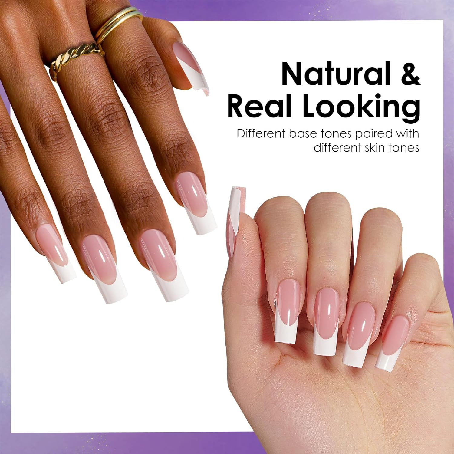 CANVALITE French Tip Press on Nails - 300Pcs Pre-Colored Quick and Easy Press on Nails Long Square Fake Nails with Designs DIY Gel Tips for Nails, Pink White image number 3