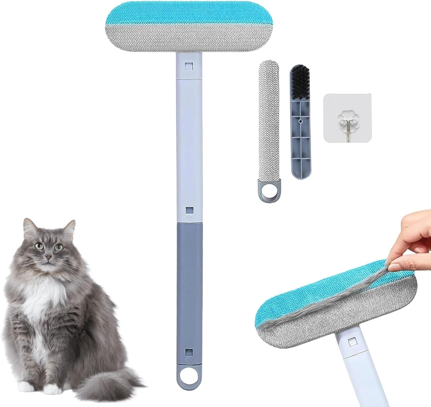 Pet Hair Remover 4 in 1 Reusable Pet Hair Removal Tool with Extended Handle for Carpet Furniture Car Glass Efficient Electrostatic Dog Cat Brush for Sofa Car Seat Carpet Cleaning image number 6