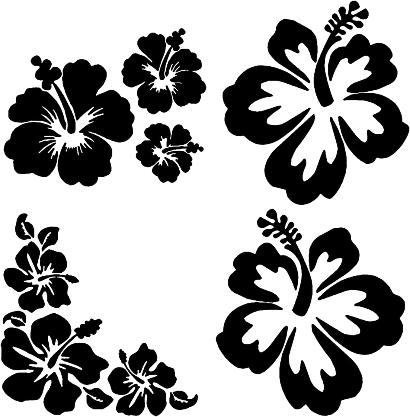 Hawaiian Hibiscus Flower Car Decal Sticker, Waterproof PET Decal, Car Bumper Sticker, Automotive Exterior Decoration Sticker Decal for Car, Truck, SUV, Door, Wall, Laptop (Black, 5.82&rdquo;&times;5.39&rdquo;)