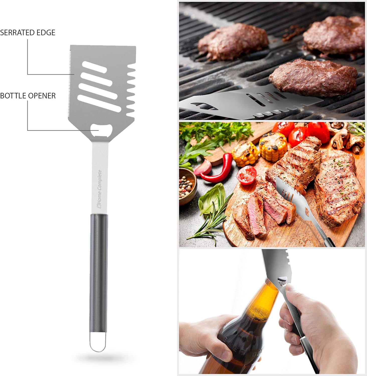 7-Piece Stainless-Steel BBQ Cooking Utensils Set - Barbecue Grill Accessories with Aluminum Portable Handled Storage Case by Home-Complete (Silver) image number 1