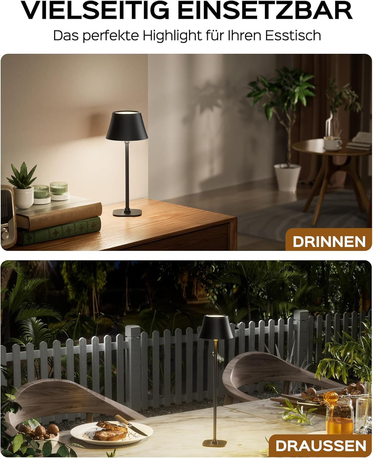 JACKYLED Wireless Table Lamp, 7 Heights, Adjustable, 3 Colour Temperatures, Dimmable, Rechargeable with 5000 Mah Battery, Portable LED Waterproof Table Lamp for Dining Room, Bedroom image number 4