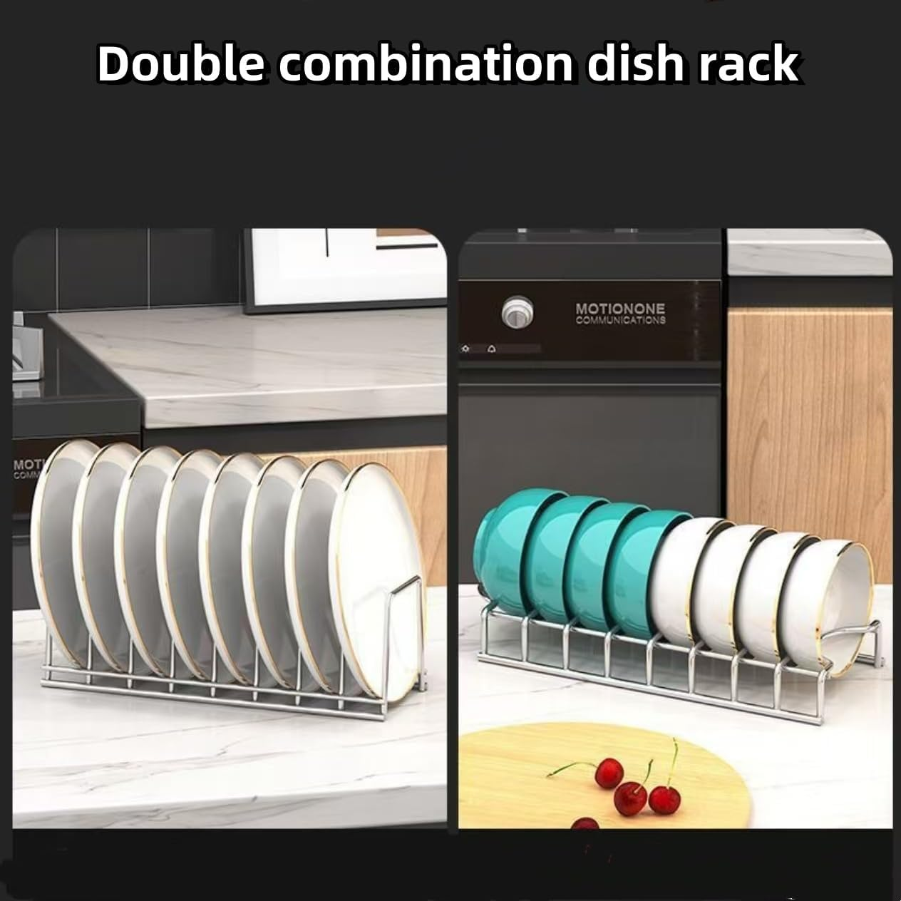 SHUTKMVCW Dish Rack Plates Holder 2 Pack Set, Plate Organizer for Cabinet Space Saver, Pan Lid Organizer, Kitchen Storage Cabinet Organizer for Plates/Bowls/Cups/Lids/Cutting Boards/Spatulas