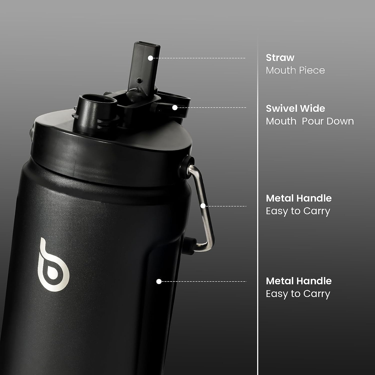 Bottle Bottle 2Litre Insulated Large Water Bottle with Straw and Dual-Use Lid Half Gallon Double Wall Vacuum Water Jug Stainless Steel Big Water Bottle for Workout and Sports （Black）