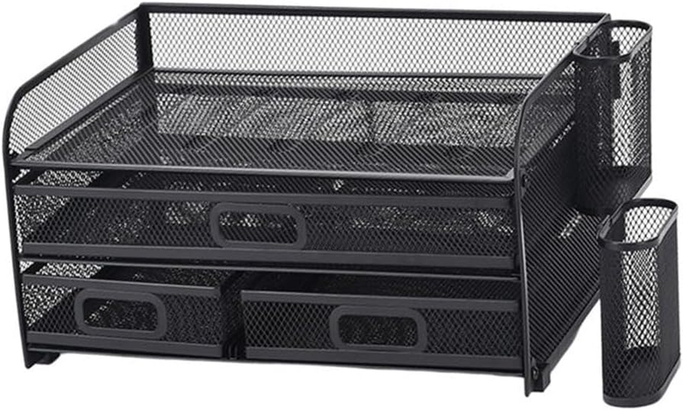 Desk Organizer,File Holder,Multi-Functional Mesh Desk Organizer,Desktop File Sorter Rack,Office Accessories,With Pencil Holders for Home,Office,School (Black) image number 4