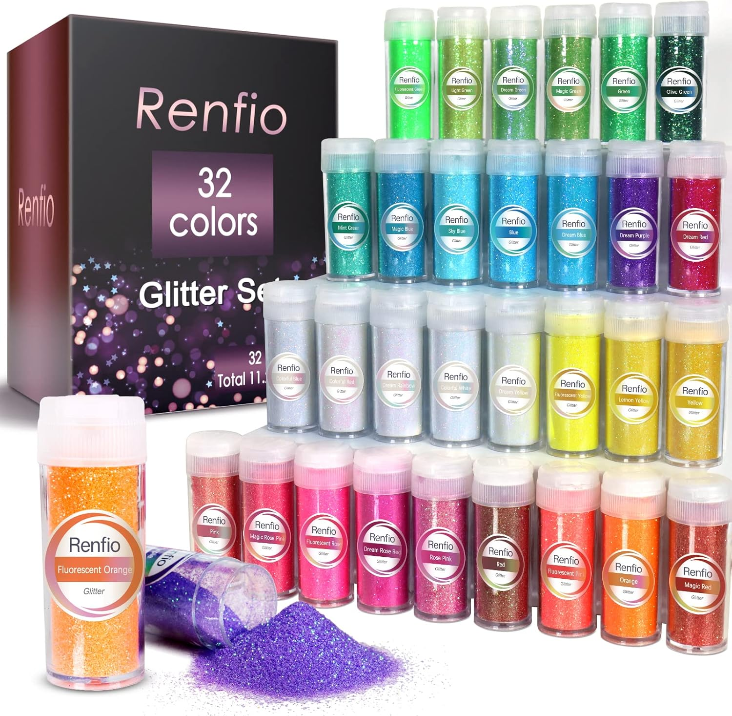 Renfio Iridescent Ultra Fine Glitter Powder Resin Supplies Glitters 1.94 Oz /55G PET Flake Crafts Sequins 1/128" Epoxy Chips for Christmas Decorations, Epoxy Resin, Snow Globe Tumblers - Dream Rainbow