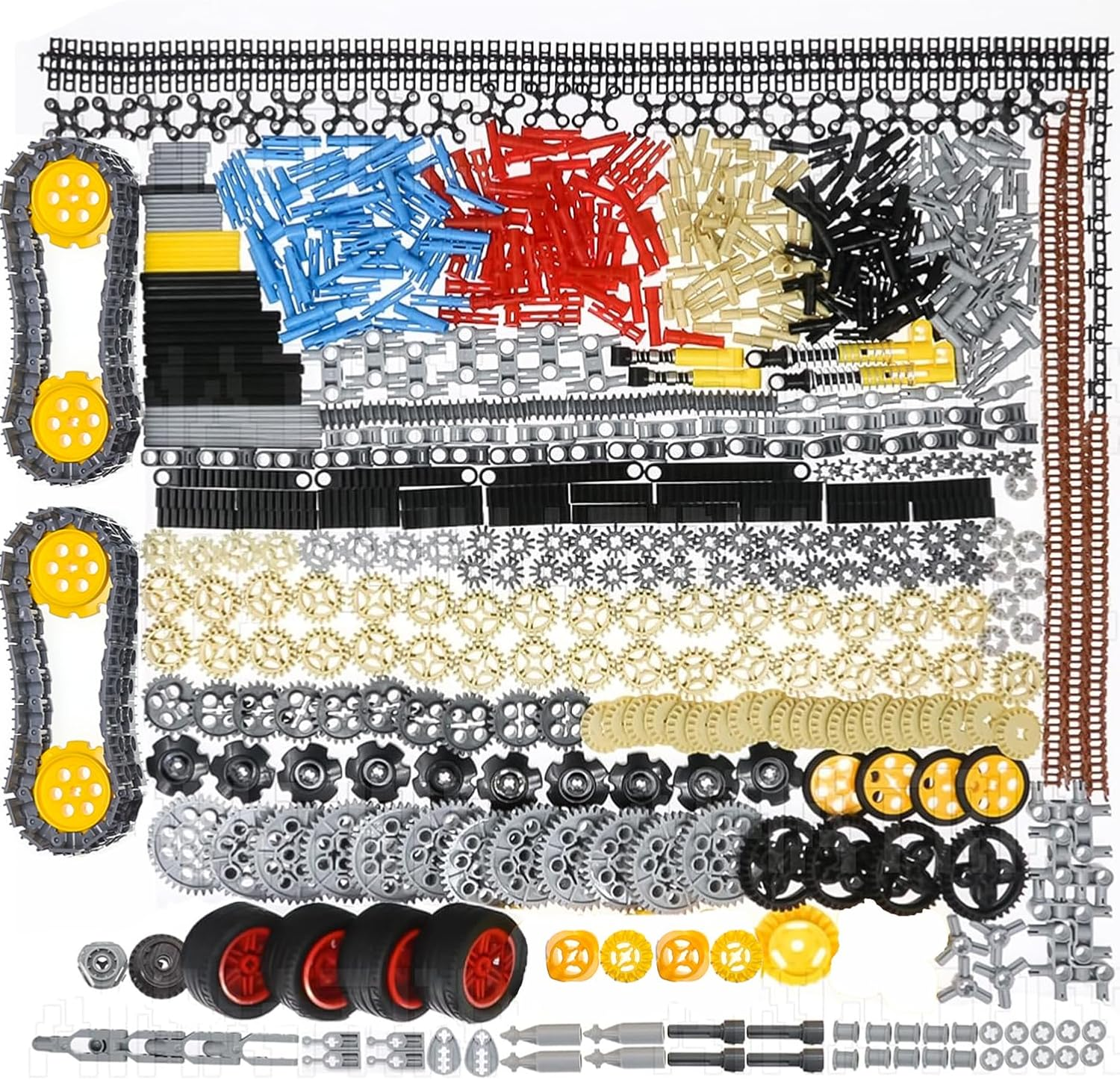 899Pcs Technic Gears and Axles, Compatible with Mainstream Building Block Brand Technic Sets, Car Tracks-Tires with Gears-Pins-Shock Absorbers-Differentials.