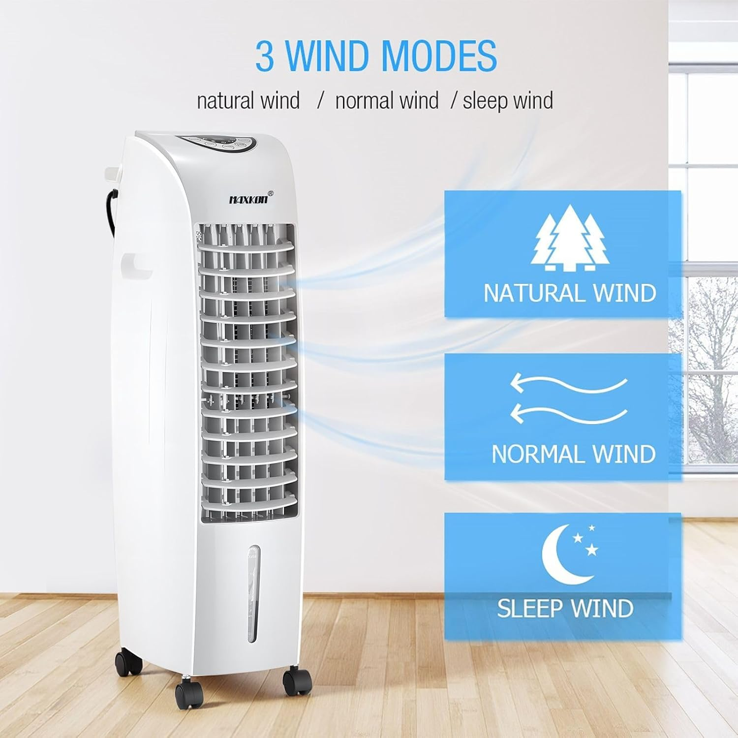 Maxkon Air Cooler Portable Evaporative Cooling Fan Purifier Humidifier 6L Water Tank 4 in 1 Swamp Home Room Ionizer Conditioner System image number 4