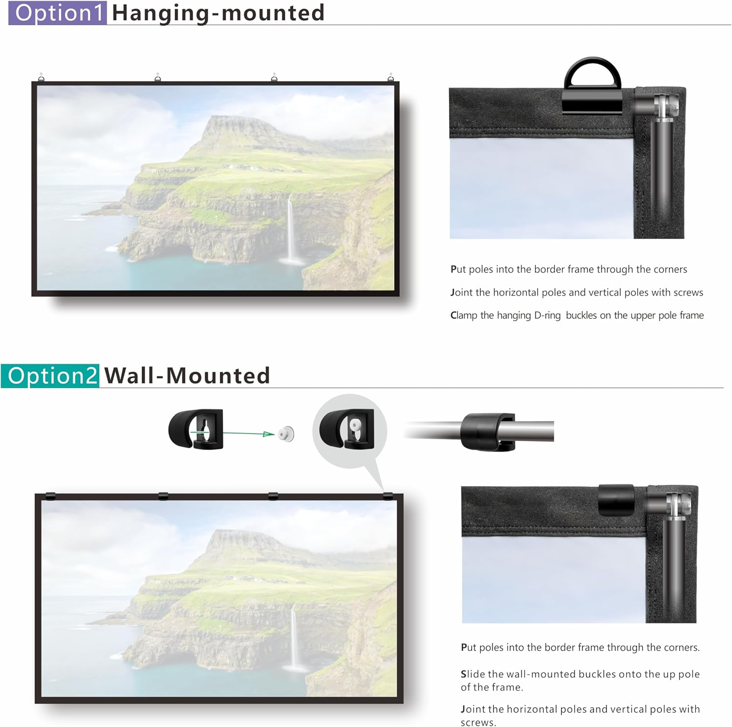 Portable Projector Screen 120 Inch with Combined Pole Frame Black Backing Silver Foldable Projection Screen image number 6
