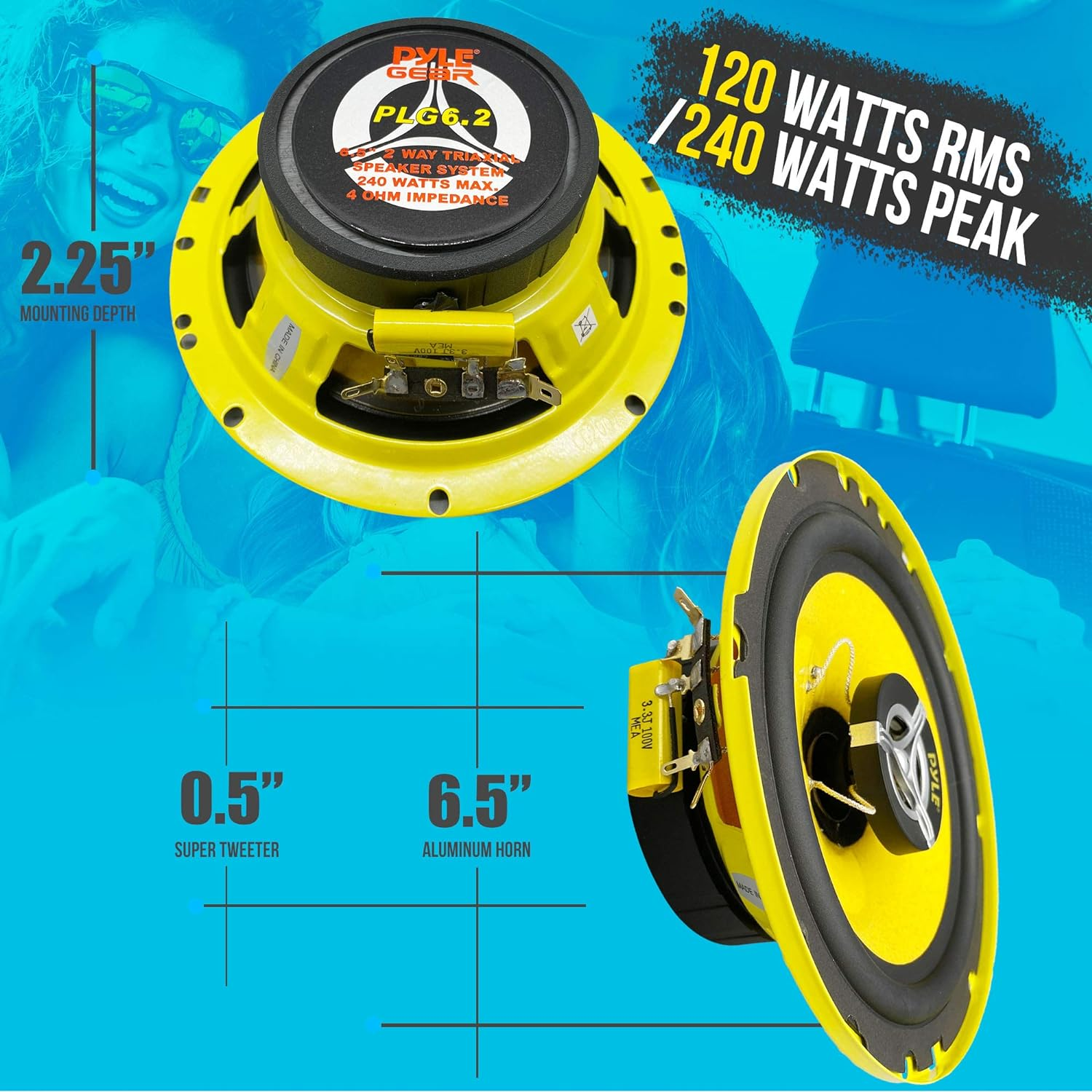 Pyle Car 2-Way Speaker System - 6.5 Inch 240W 4 Ohm Mid Tweeter Audio Sound Speakers W/ 30 Oz Magnet, 2.25&rdquo; Mount Depth, Fits Standard OEM for Car Stereo image number 2