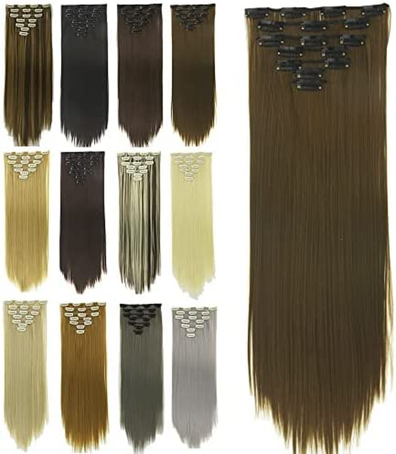 IMISSU 24 Inch 7PCS Set Long Straight Clip in Hair Extensions Natural Full Head Hair Extension Hairpiece for Women 120G (Piano Copper Mix Brown) image number 1