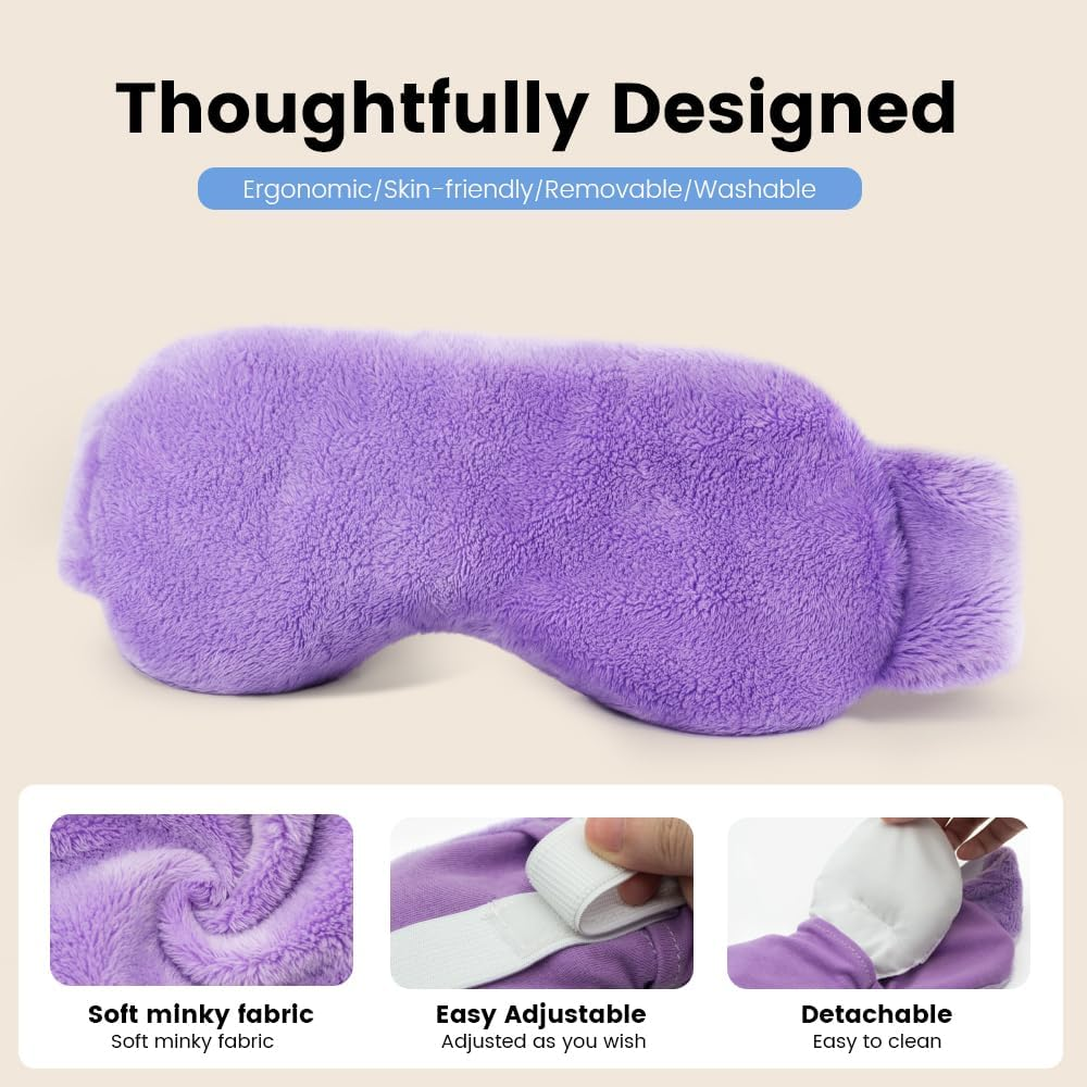 Microwave Moist Heated Eye Mask for Dry Eyes, Moist Eye Warm Compress for Dry Eye Therapy Mask with Flaxseed, Work with Relieve Dry Eyes, Blepharitis & Stye Eye Treatment (Purple) - Purple image number 3