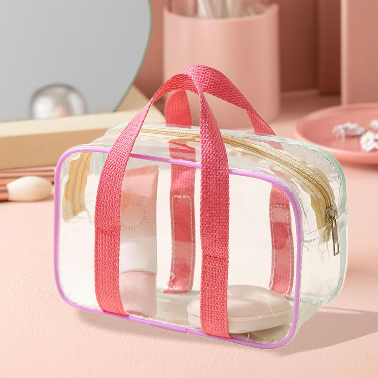 Transparent Travel Bag for Cosmetics and Hygiene Utensils, Travel-Friendly Storage for Plane, Waterproof Large Travel Organiser for Travel, Fitness, Holiday, Plane, School, Festival, Party image number 4