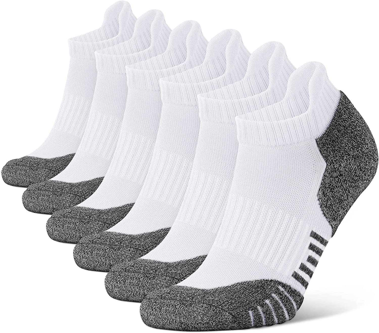 Closemate 6 Pairs Sport Trainer Ankle Socks for Men Low Cut Cotton Cushioned Tab Non-Slip Breathable Athletic Running Socks