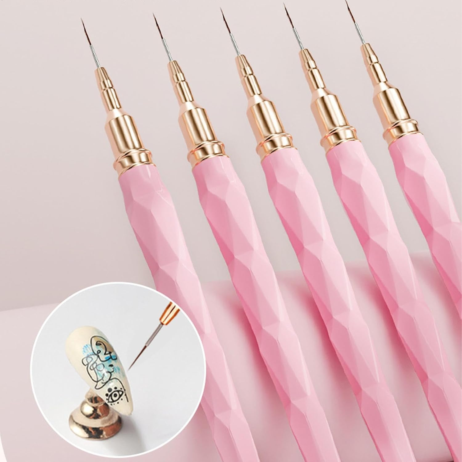 Nail Design Brushes,Fine Tip Nail Detail Brush | Sizes 7/9/11/15/25Mm, French Tip Tool Nail Tech Supplies for Women Girls Home Salon - Pink image number 2