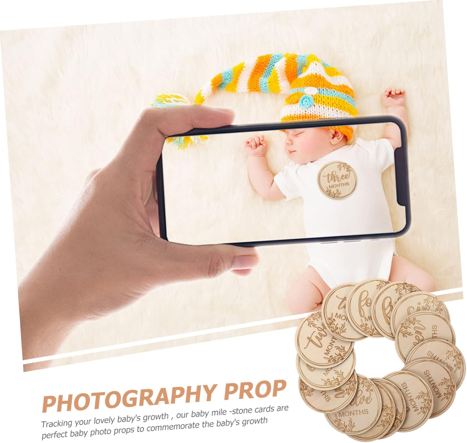 1Set Wooden Monthly Milestone Cards for Newborns Keepsake Photography Props Mothers Lightweight and Reusable Growth Cards for Boys image number 2