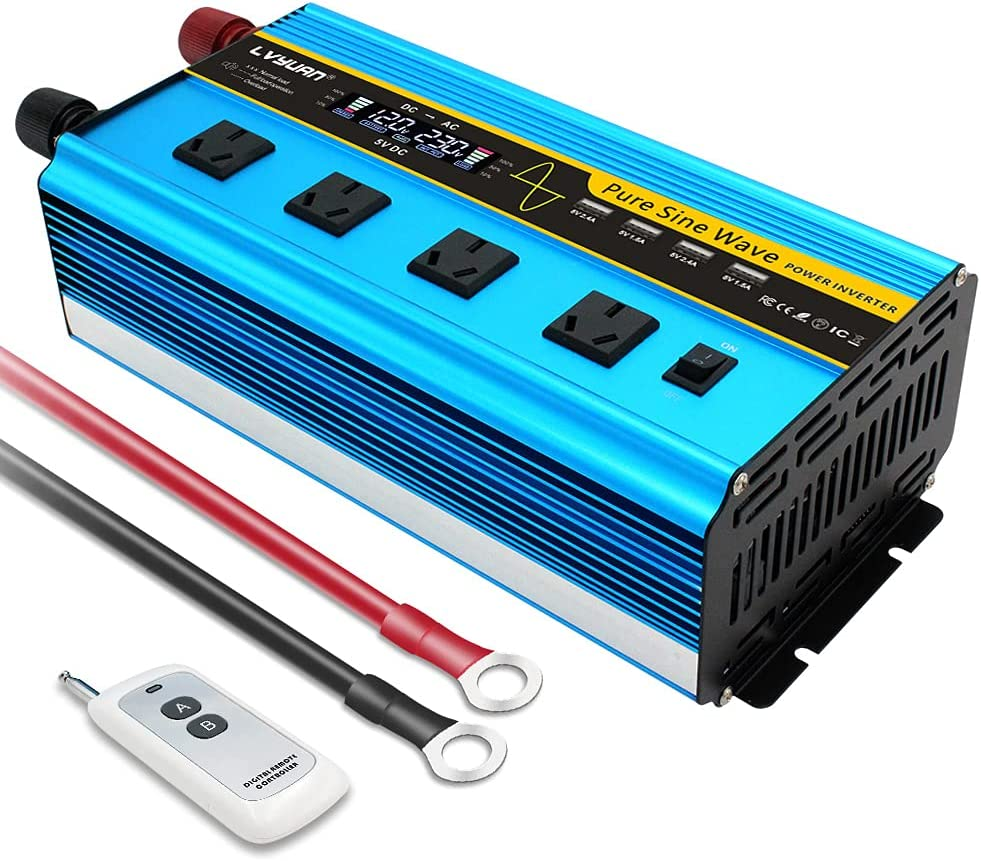 Yinleader 3000W/6000W(Peak) Inverter 12V to 240V Pure Sine Wave DC to AC Power Inverter W/LCD Display Remote Controller 4 AC Outlets Charge in Car/Boat/Truck image number 6