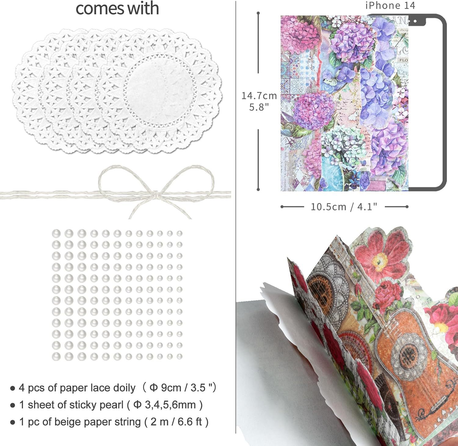 3 Packs Vintage Flower Paper Scrapbooking Paper Decorative Paper Decoupage Paper Single-Sided for Card Making Art and Craft Collage Gift Wrapping DIY Scrapbooking Diary (Ella) image number 4