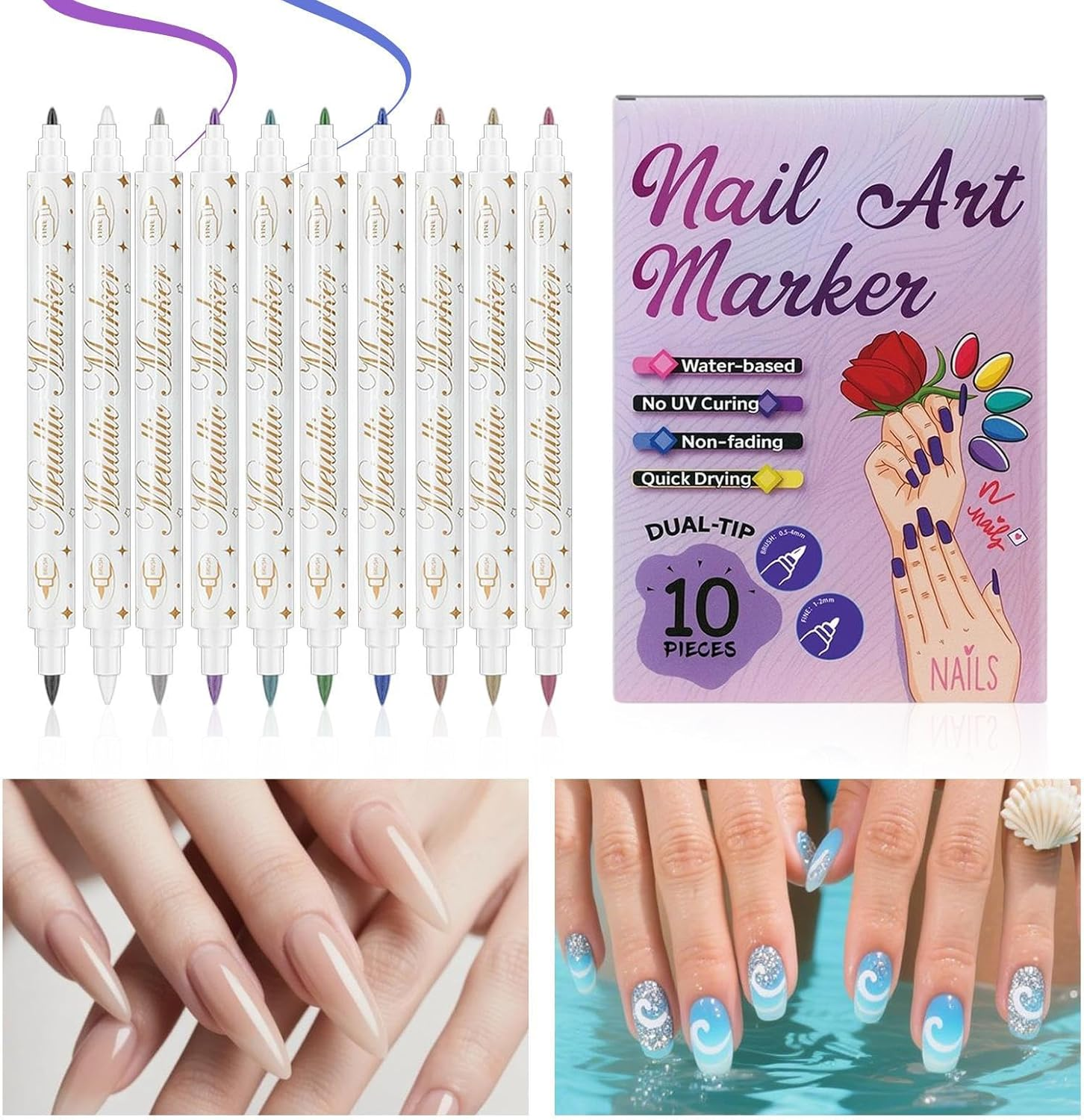 Jsnwernb Nail Polish Markers, 10 Colors Quick Dry Long Lasting Manicure Tools, Kids Nail Paint Pens, for Girls Women Teens Mothers Practice Professional Salon Home Party Holiday Summer Spring image number 5