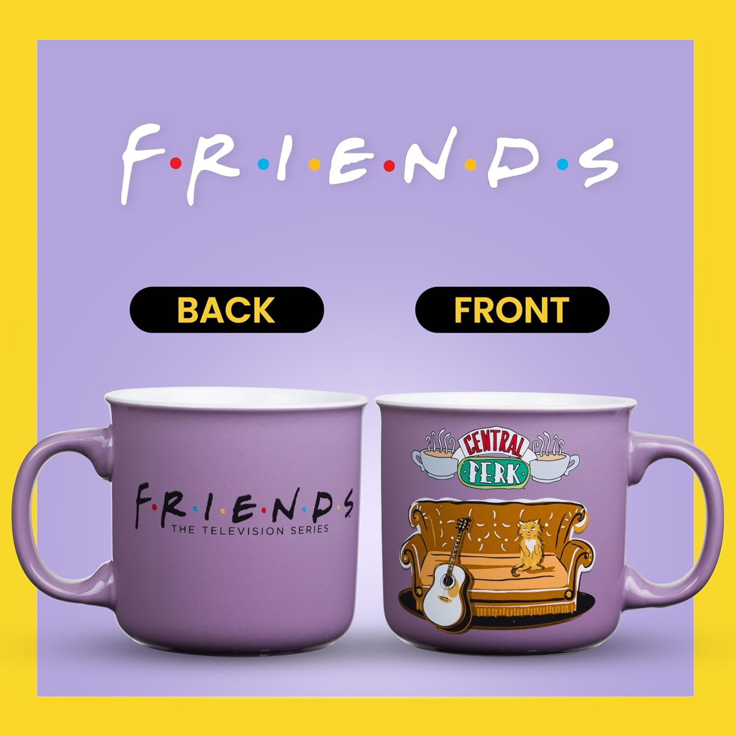 Silver Buffalo FRD463E1 Friends Smelly Cat Central Perk Camper Ceramic Mug, 20-Ounce, Purple image number 4
