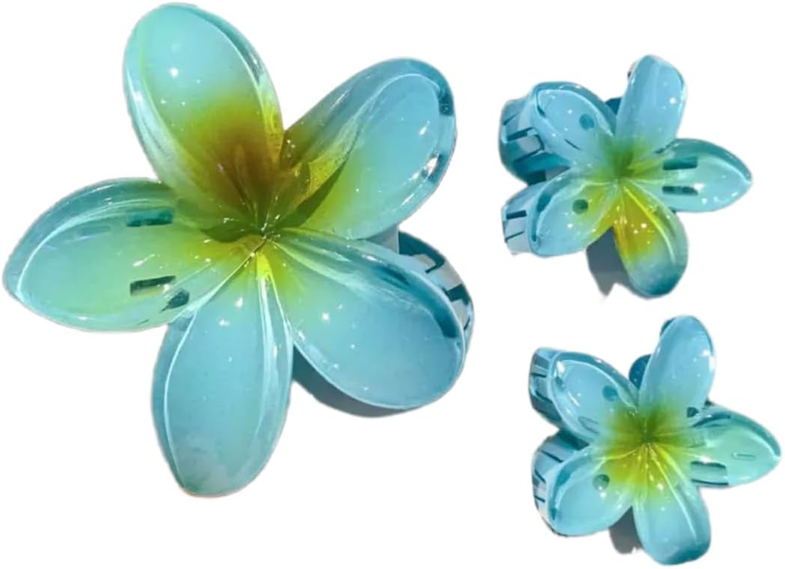 Flower Hair Clips for Women Claw Clips Summer Beaches Fashion Hair Accessories with Gradient Cute Design Barrettes Hold Hair in Place for Thick Thin Hair (Blue, 3Pcs: 1 Large 2 Small) image number 4