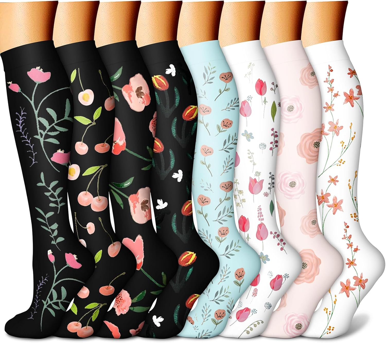 CHARMKING Compression Socks for Women & Men Circulation (8 Pairs) 15-20 Mmhg Is Best Support for Athletic Running,Hiking