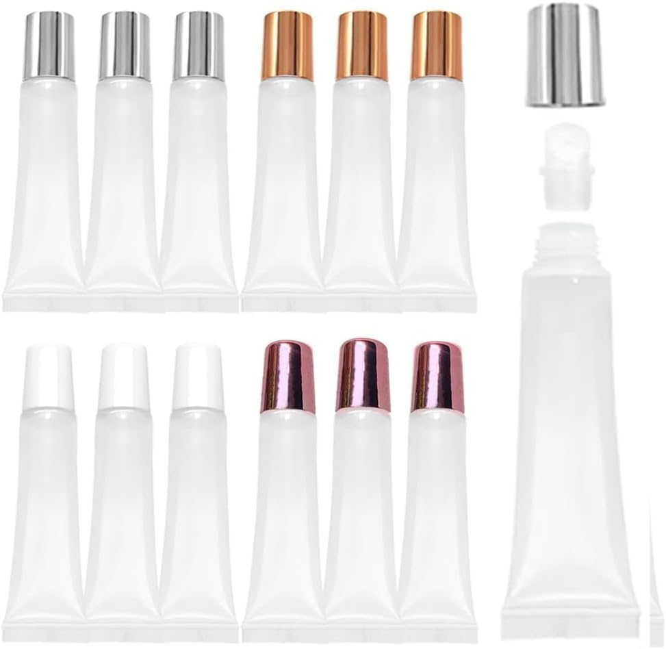 Lip Gloss Squeeze Bottles 15Ml, 12Pcs Empty Lip Gloss Refillable Containers, Lipgloss Bottles Refillable Cosmetic Lipgloss Tubes, Empty Squeeze Tubes for Balms