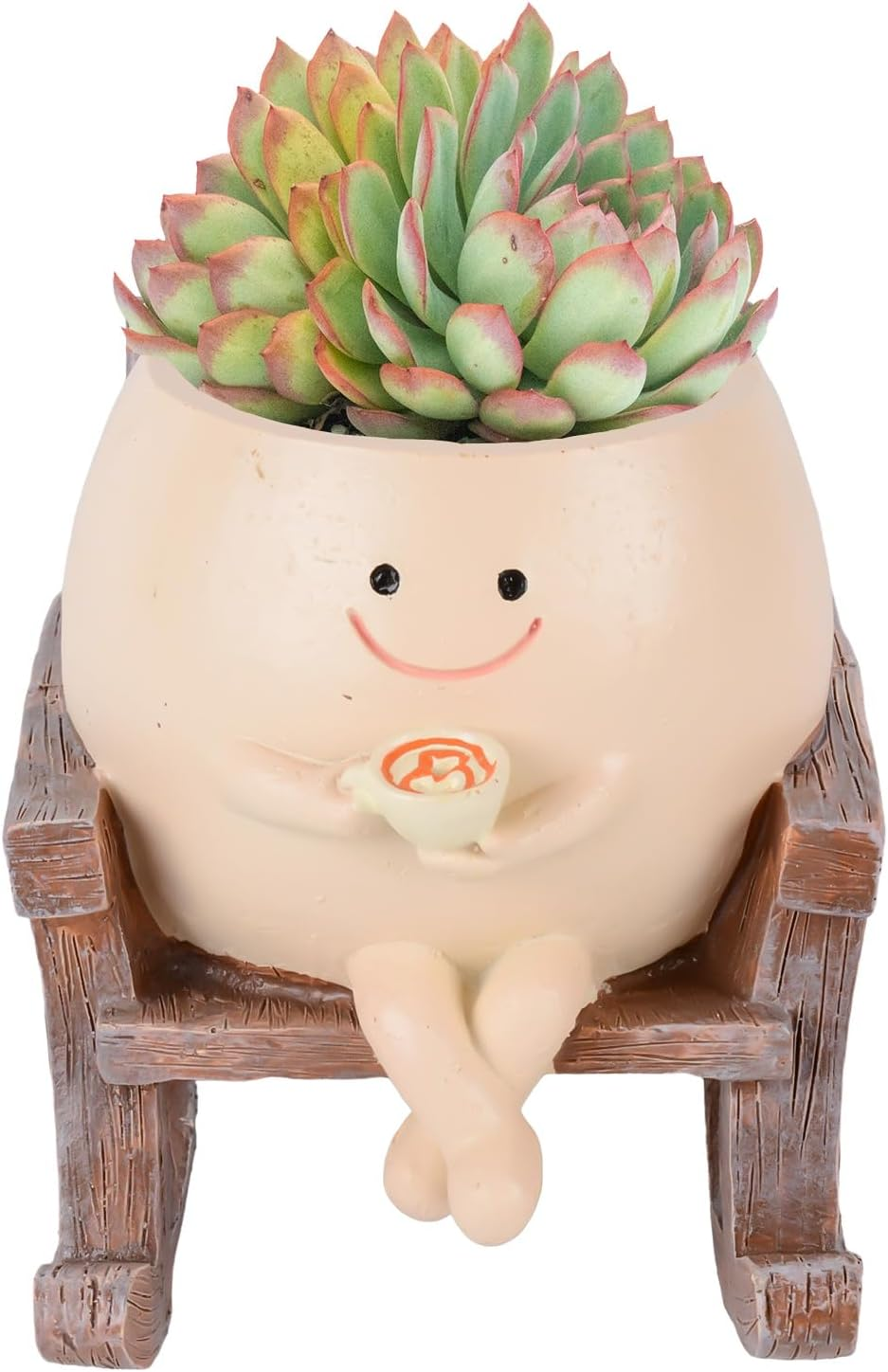 Smiley Flower Pot with Coffee and Sitting Rocking Chair Relax Indoor Outdoor Plant Pot for Succulent Plants for Friends Christmas with Drainage Holes Perfect for Plant Pots and Pot Plant image number 3
