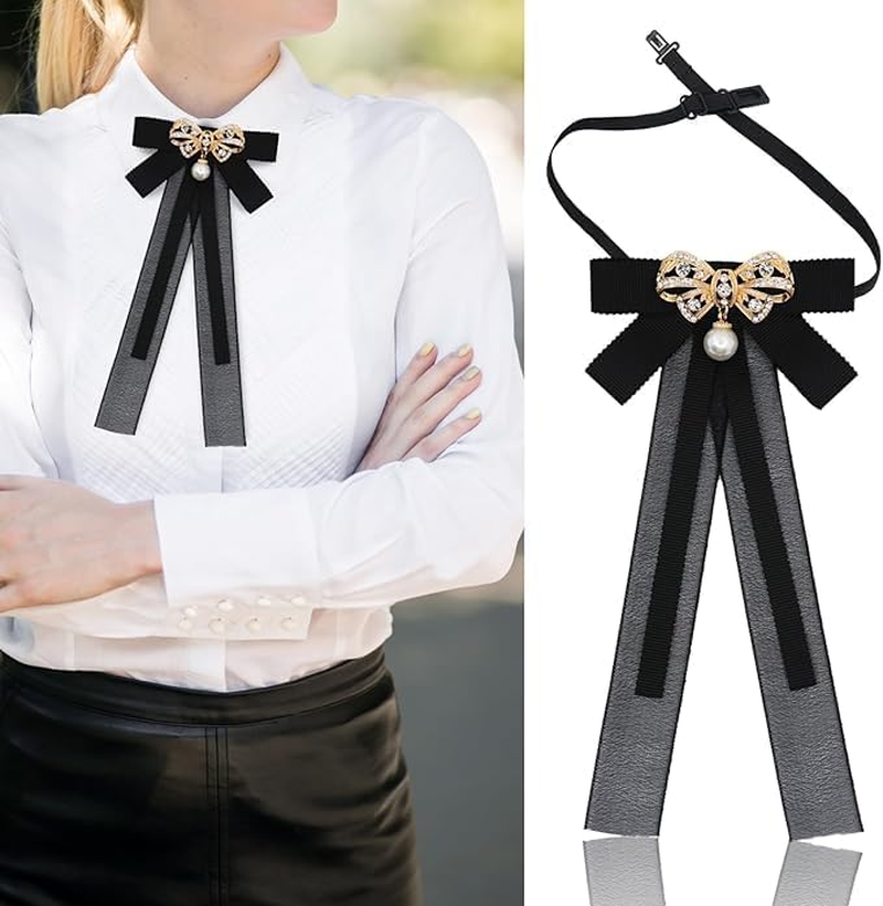 Bow Ties for Women, Black Clip on Ties Bow Brooches for Woman Girls, Women Accessory Neckties image number 6