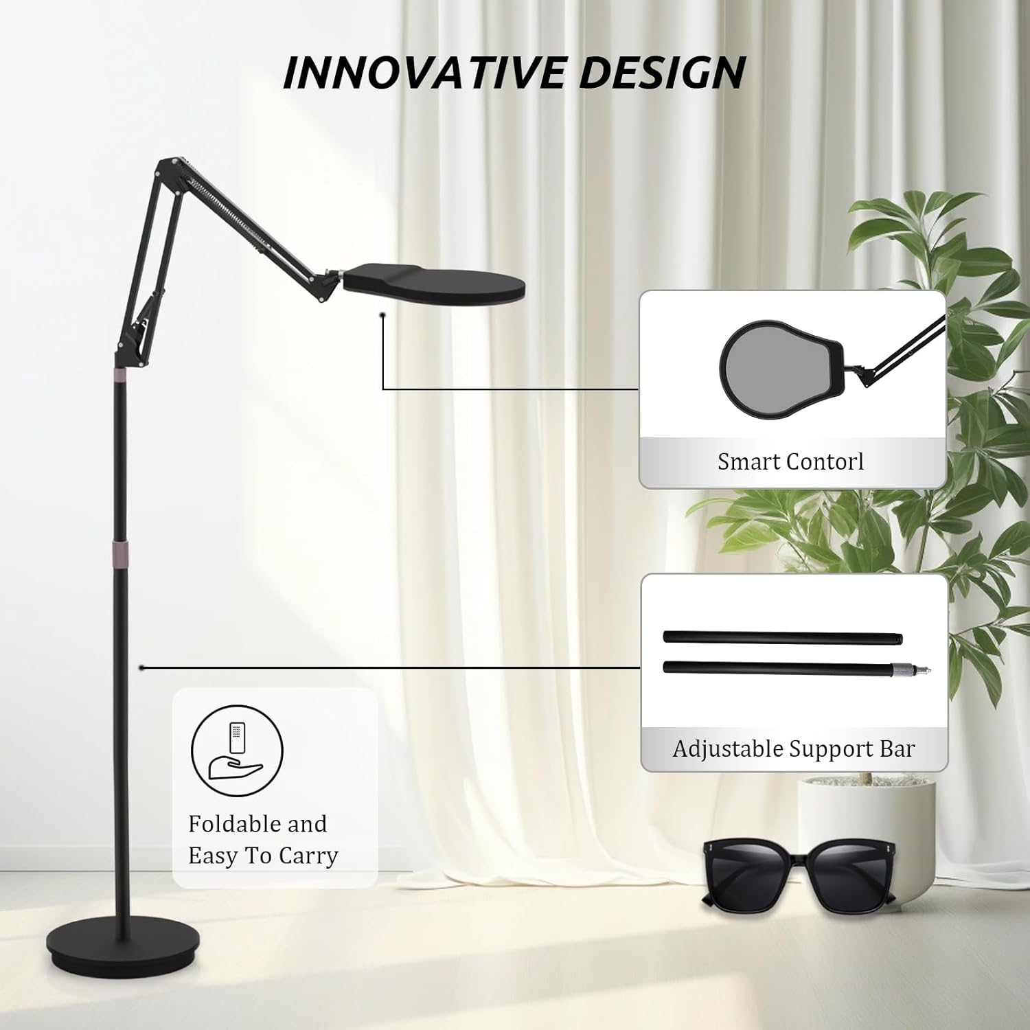 Floor Infrared Lamp, 940&850&660 Red Light Lamp, 5 Brightness & 10/20/30Min Timer & Adjustable Height, 150Leds Infrared Light for Home/Office Use(Black) image number 1