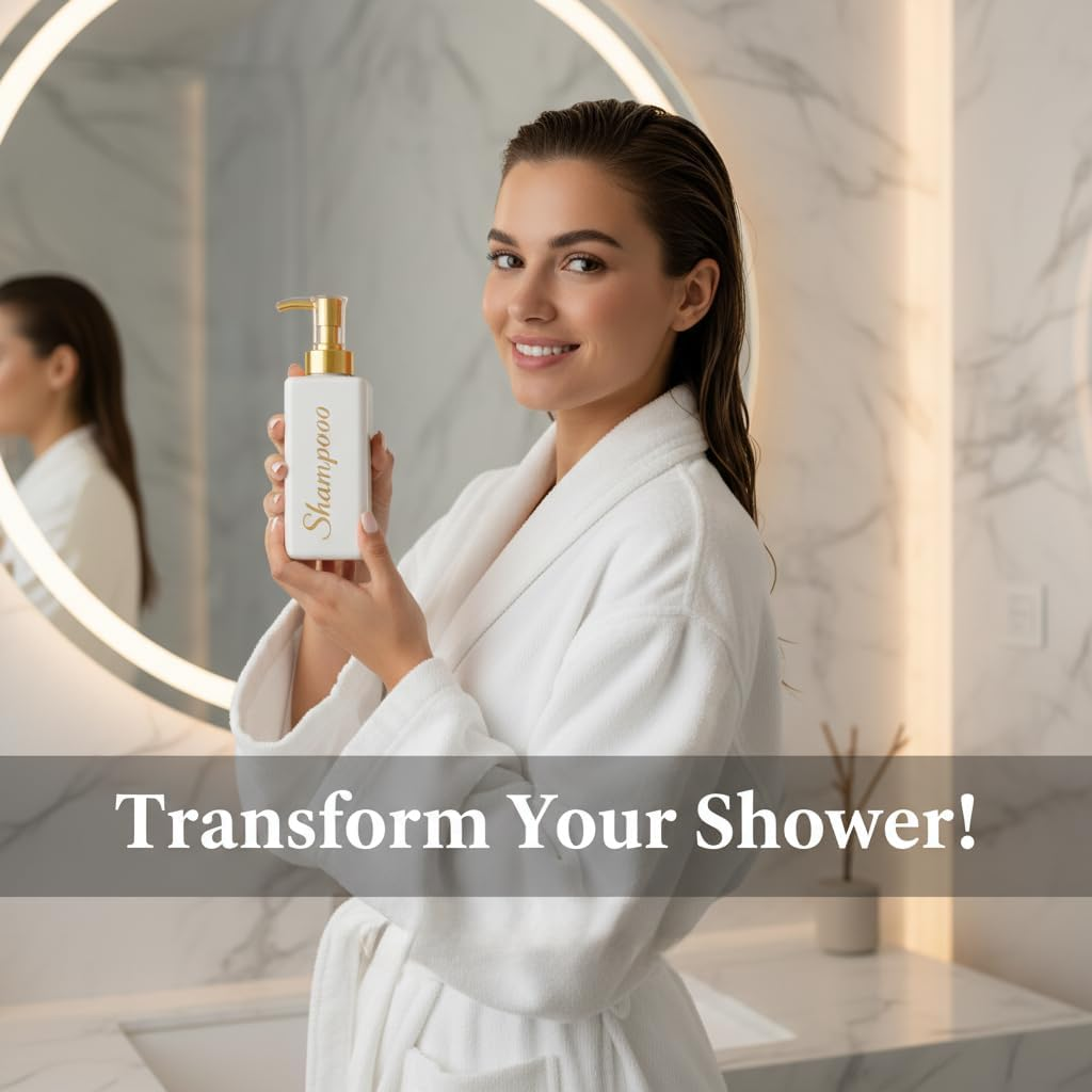 Umadeus Shampoo and Conditioner Dispenser - Essentials Toiletry Bottles - Shower Refillable Shampoo and Body Wash Soap Pump Bottle &ndash; 3X 27Oz Containers - White All Gold 1 Square image number 6